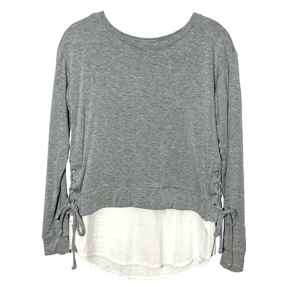 WHBM Long Sleeve Lace Up Sweatshirt with Faux Layer Shirt, Women’s size XS